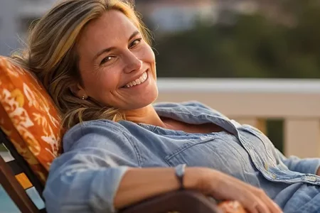 Mujer descansando en una reposera